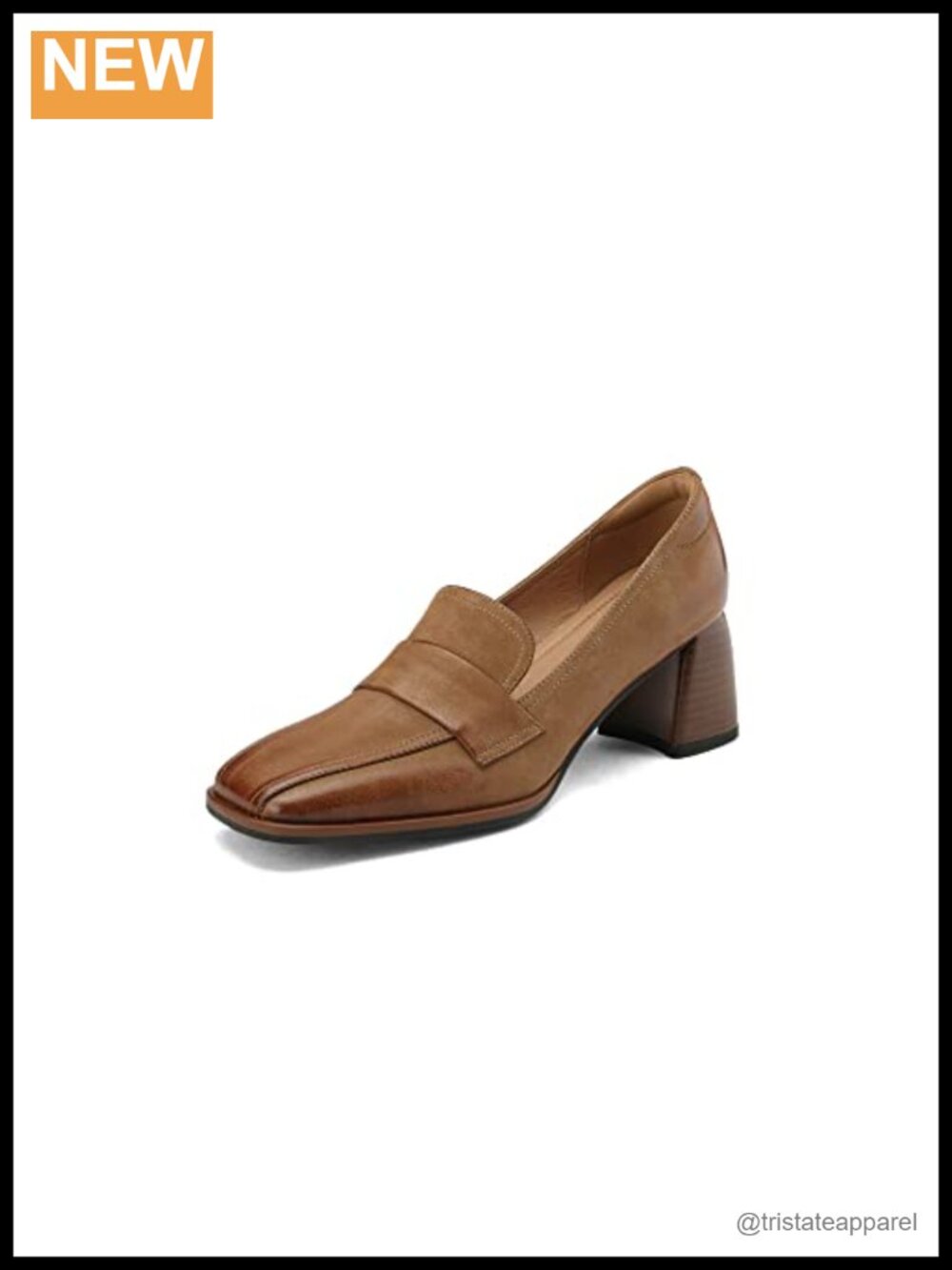 Genuine Leather Square Toe Chunky Heel Pumps Slip On Party Shoes